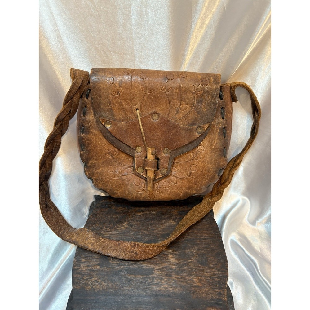 Vintage 60's / 70's Era Hand Tooled Floral Leather Boho Shoulder Bag